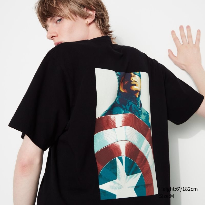 Black Uniqlo Marvel Art Collection By Mondo Ut Short Sleeve Graphic Men T Shirts | 785251