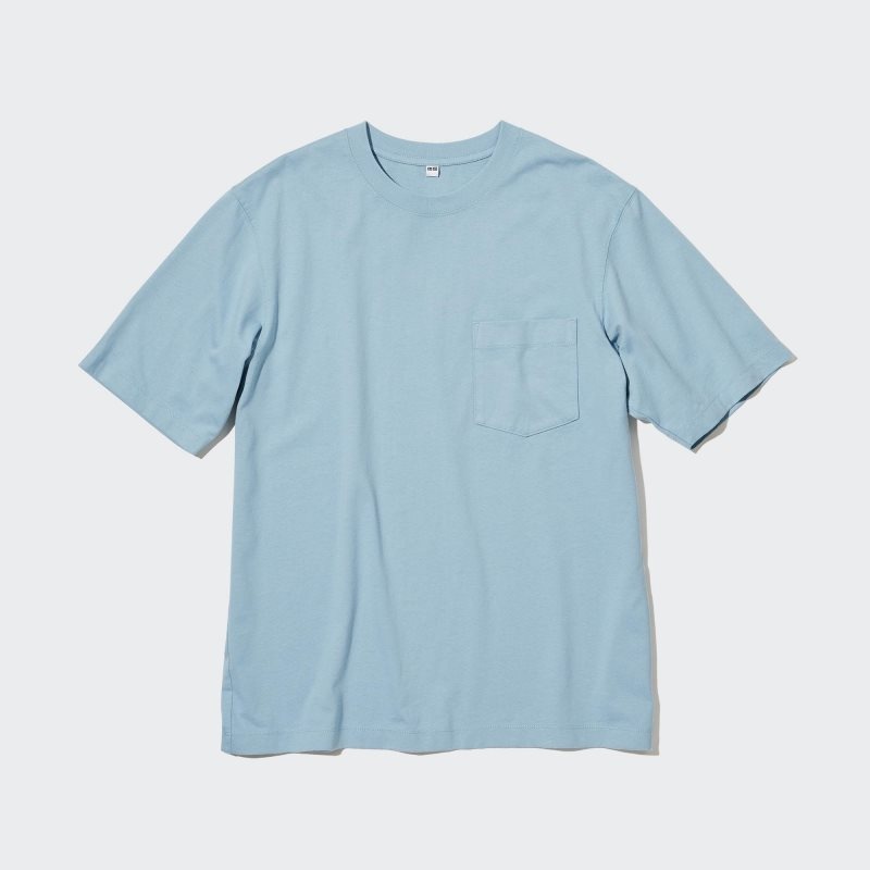 Black Uniqlo Oversized Pocket Crew Neck Half-sleeve Men T Shirts | 3075771