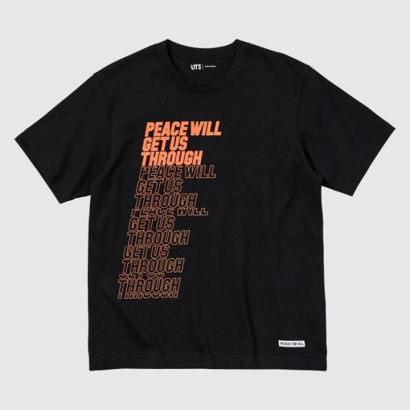 Black Uniqlo PEACE FOR ALL Short-Sleeve Graphic Shingo Kunieda Women T Shirts | 3527535