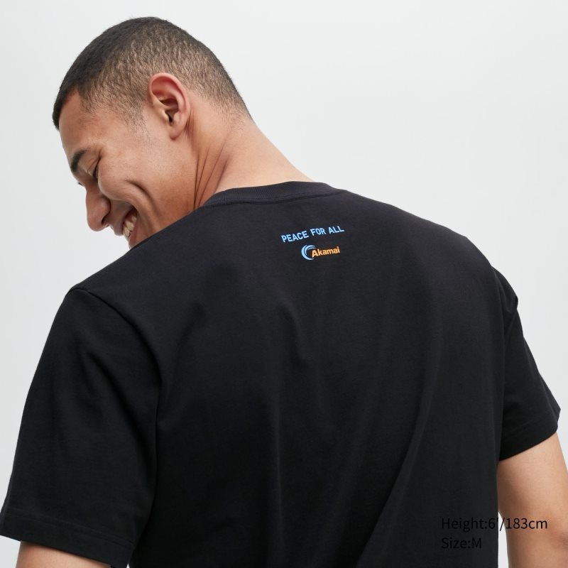Black Uniqlo Peace For All Akamai Short-sleeve Graphic Men T Shirts | 3649700
