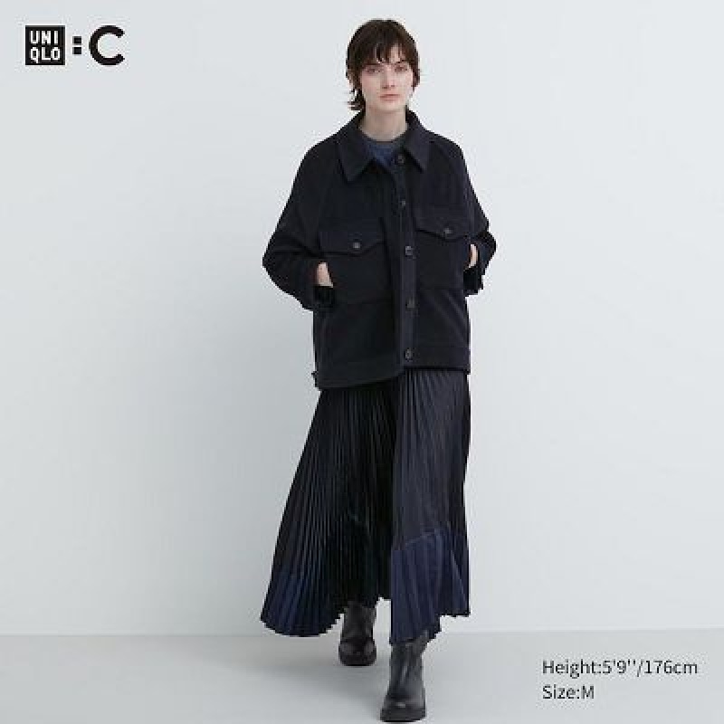 Black Uniqlo Pleated Color Block Women Skirts | 9613910