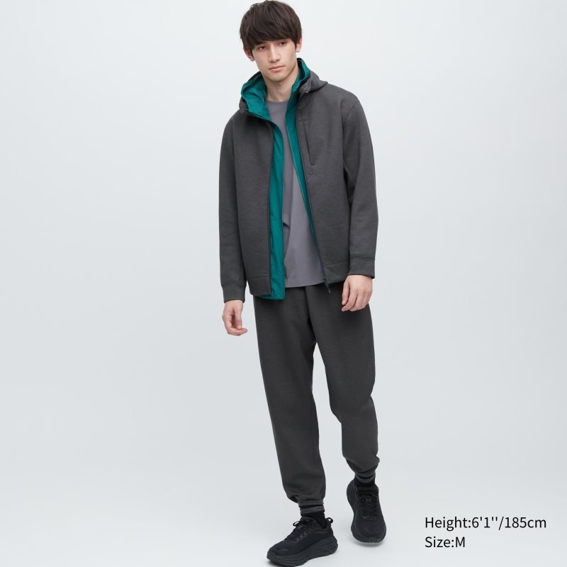Black Uniqlo Stretch Dry Sweat Long-sleeve Full-zip Men Hoodie | 2298448