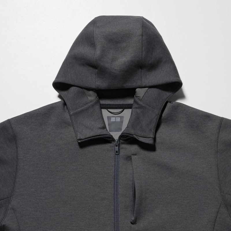 Black Uniqlo Stretch Dry Sweat Long-sleeve Full-zip Men Hoodie | 2298448