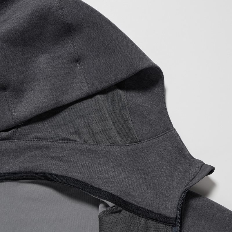 Black Uniqlo Stretch Dry Sweat Long-sleeve Full-zip Men Hoodie | 2298448