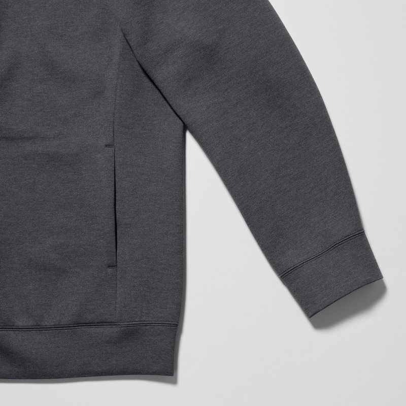Black Uniqlo Stretch Dry Sweat Long-sleeve Full-zip Men Hoodie | 2298448