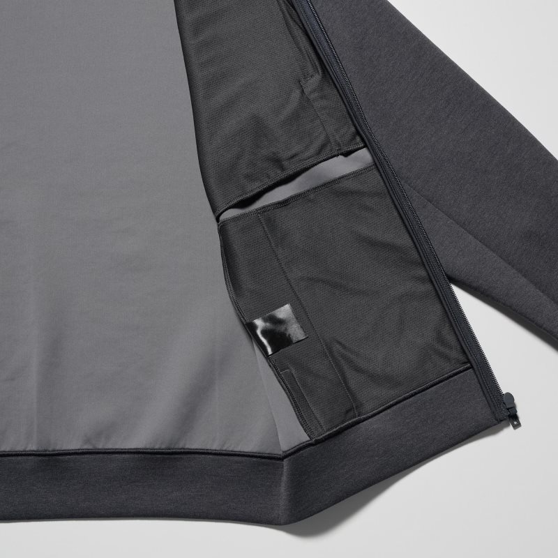 Black Uniqlo Stretch Dry Sweat Long-sleeve Full-zip Men Hoodie | 2298448