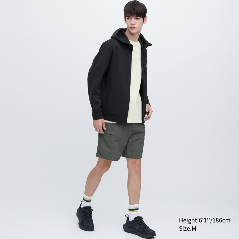 Black Uniqlo Stretch Dry Sweat Long-sleeve Full-zip Men Hoodie | 2298448