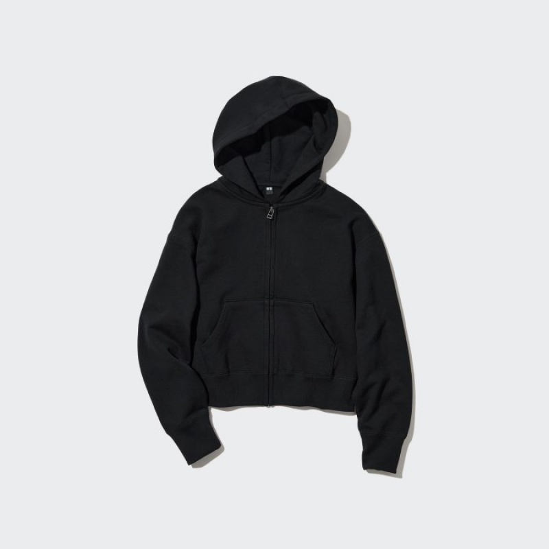 Black Uniqlo Sweat Full-Zip Long-Sleeve Women Hoodie | 126837