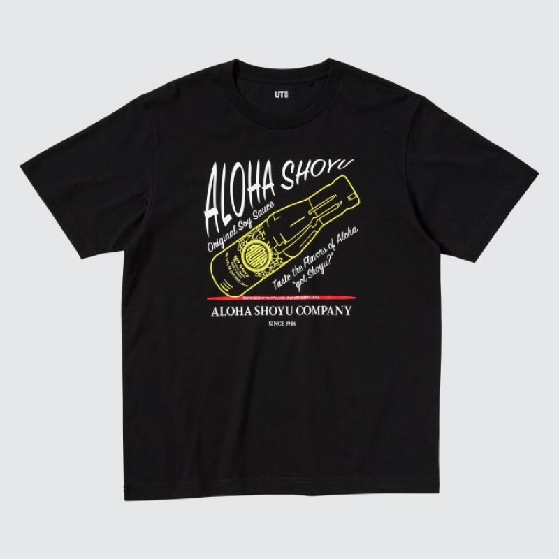 Black Uniqlo The Brands Hawaii UT Short-Sleeve Aloha Shoyu Women T Shirts | 5942405