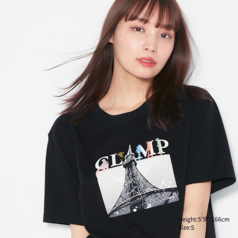 Black Uniqlo The World of CLAMP UT Short Sleeve Women T Shirts | 8023372