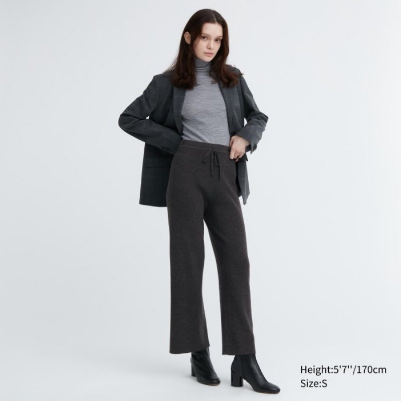 Black Uniqlo Washable Knit Ribbed Lounge Women Pants | 4432771