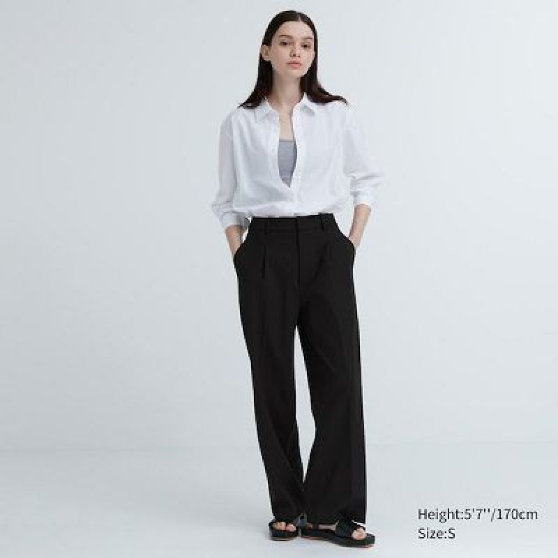 Black Uniqlo Wide-Fit Pleated Women Pants | 3533931