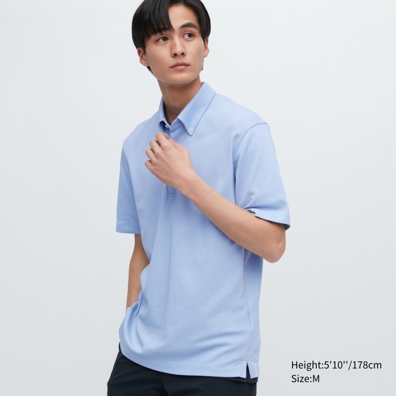 Blue Uniqlo Airism Pique Short-sleeve Men Polo Shirts | 6492519