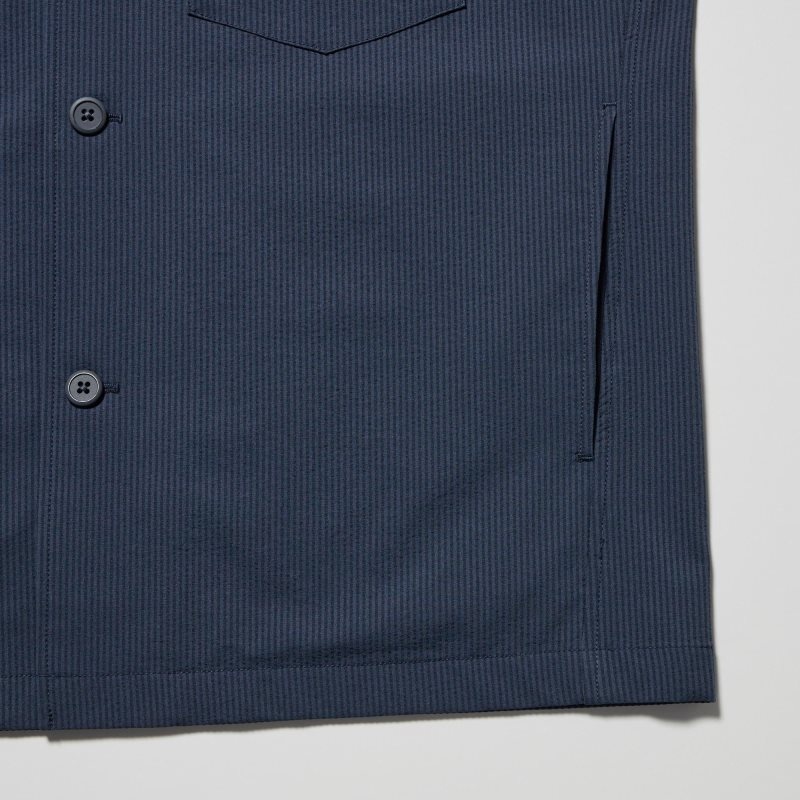 Blue Uniqlo Airsense Shirt SeersuckerUltra Light Shirt Men Jackets | 5138320