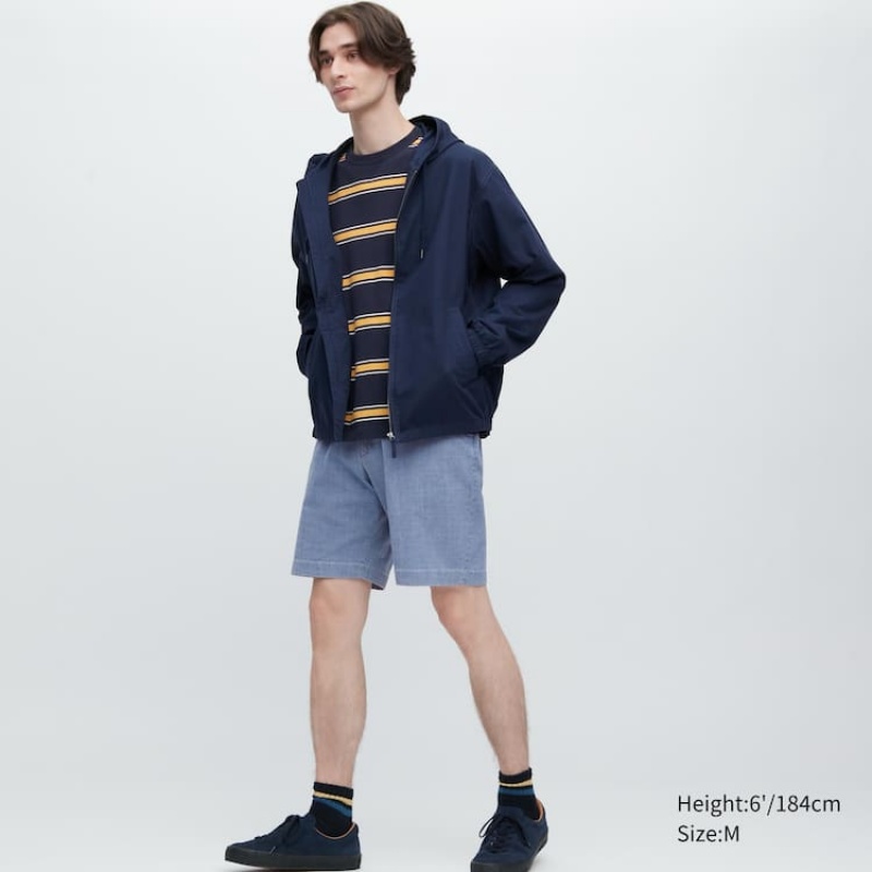 Blue Uniqlo Chambray Stretch Easy Men Shorts | 2783487