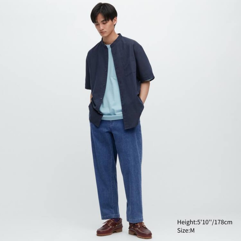 Blue Uniqlo Cotton Denim Relaxed Fit Ankle Length Men Pants | 4270396