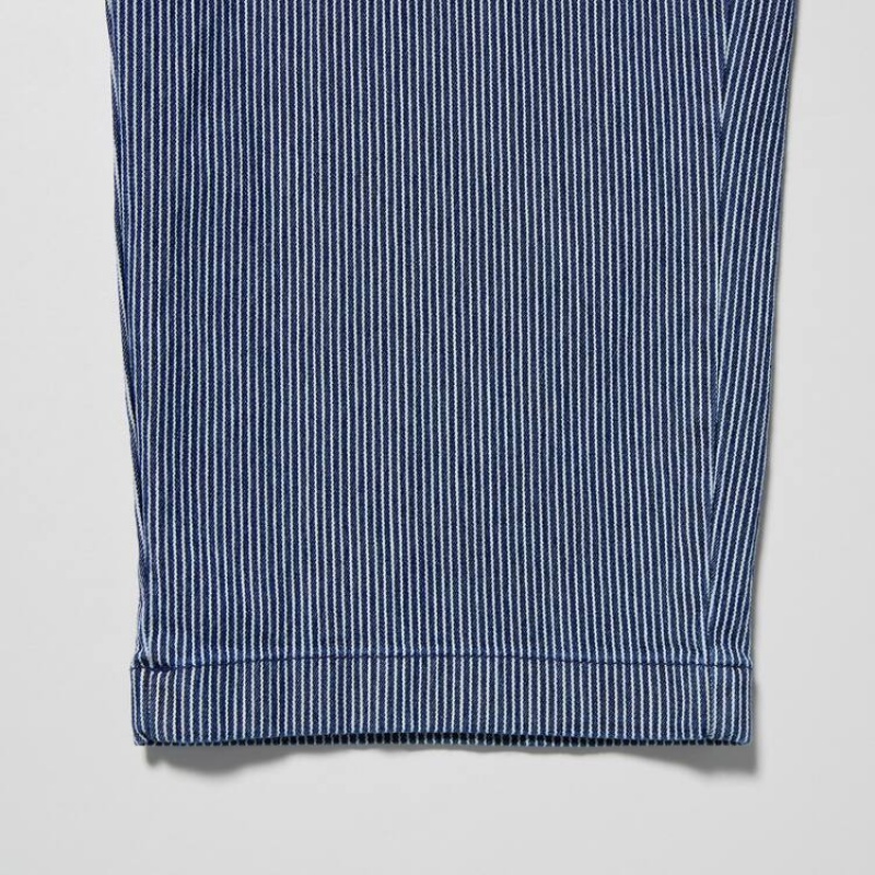 Blue Uniqlo Cotton Hickory Relaxed Fit Ankle Length Men Pants | 7573634