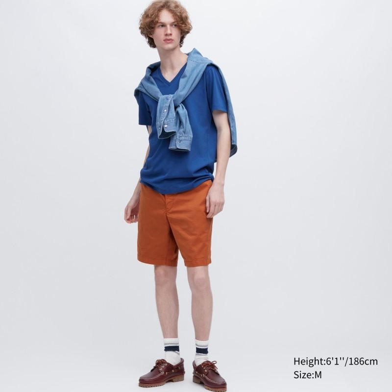 Blue Uniqlo Dry Color V-Neck Short-Sleeve Men T Shirts | 6411691