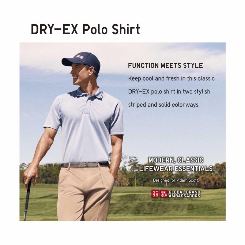 Blue Uniqlo Dry-ex Short-sleeve Striped Adam Scott Men Polo Shirts | 226808