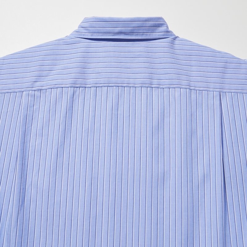 Blue Uniqlo Extra Fine Cotton Broadcloth Striped Long-sleeve Men Shirts | 5781818