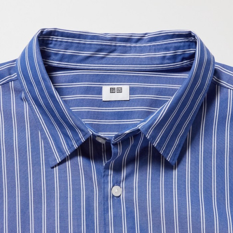 Blue Uniqlo Extra Fine Cotton Broadcloth Striped Casual Women Shirts | 9701671