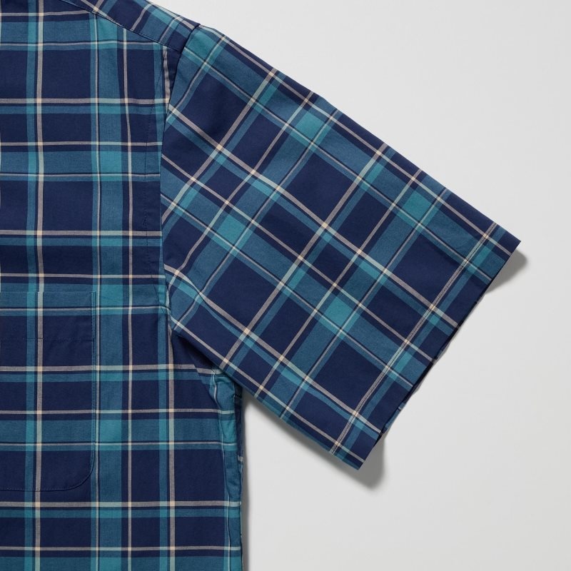 Blue Uniqlo Extra Fine Cotton Short-sleeve Men Shirts | 7450838