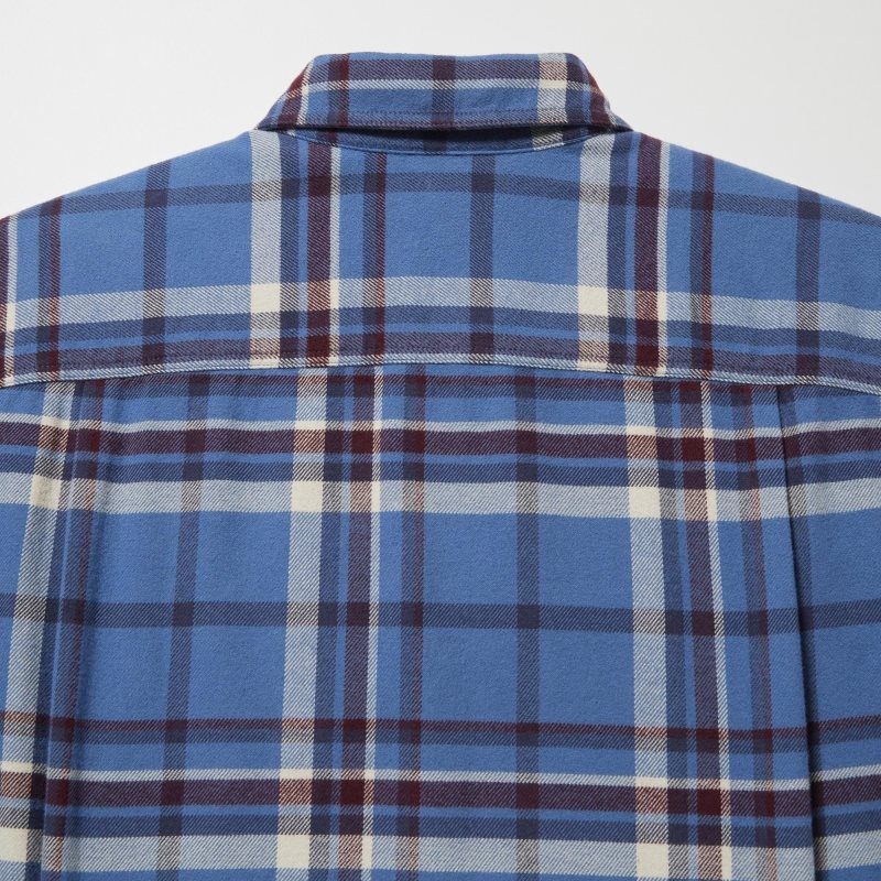 Blue Uniqlo Flannel Checked Long-sleeve Men Shirts | 4508868