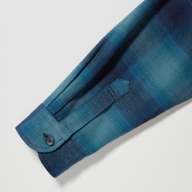 Blue Uniqlo Flannel Checked Long-sleeve Men Shirts | 578498