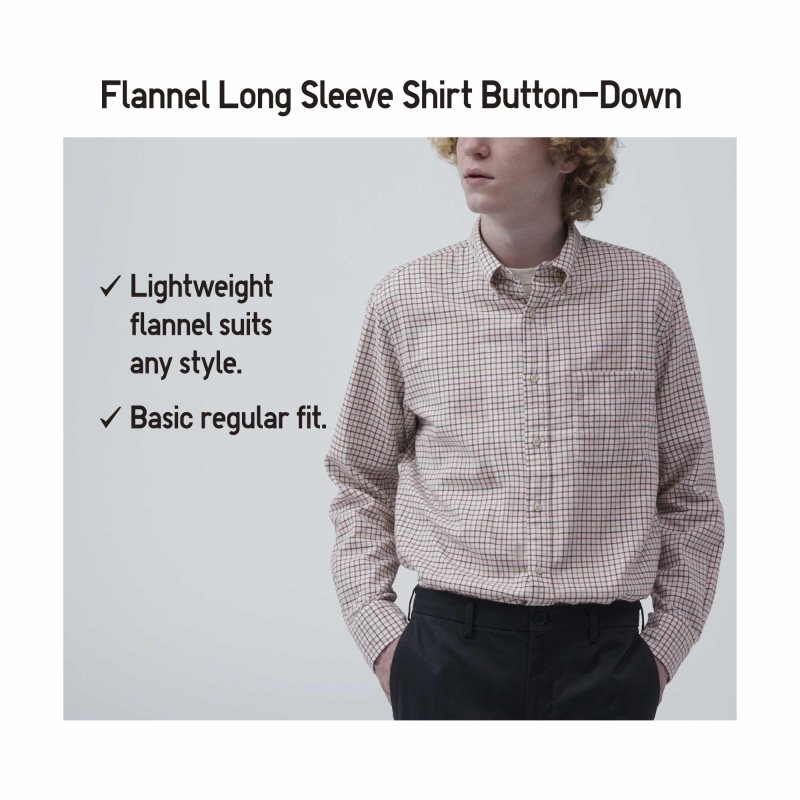 Blue Uniqlo Flannel Long-sleeve Solid Men Shirts | 8251475
