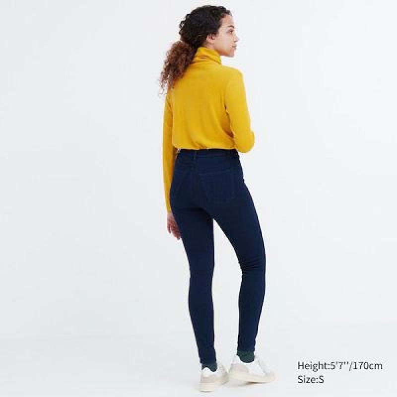 Blue Uniqlo HEATTECH Ultra Stretch High-Rise Denim Women Pants | 6153004