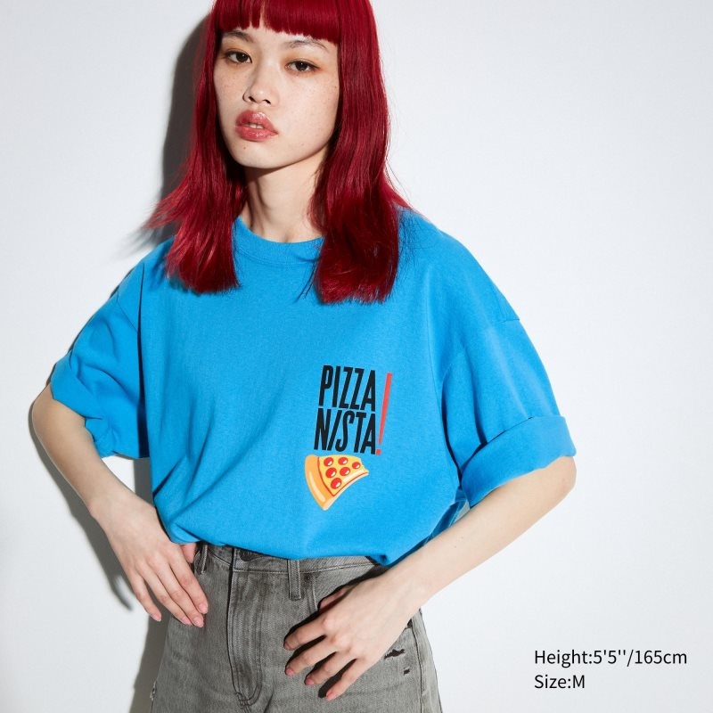 Blue Uniqlo L.A. Eats Ut Oversized Short-sleeve Graphic Pizzanista! Men T Shirts | 9704009