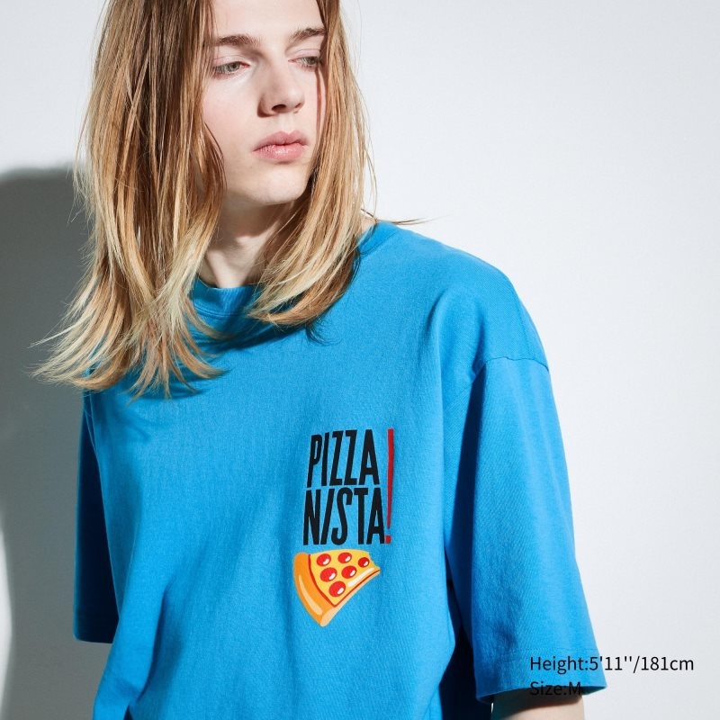 Blue Uniqlo L.A. Eats Ut Oversized Short-sleeve Graphic Pizzanista! Men T Shirts | 9704009