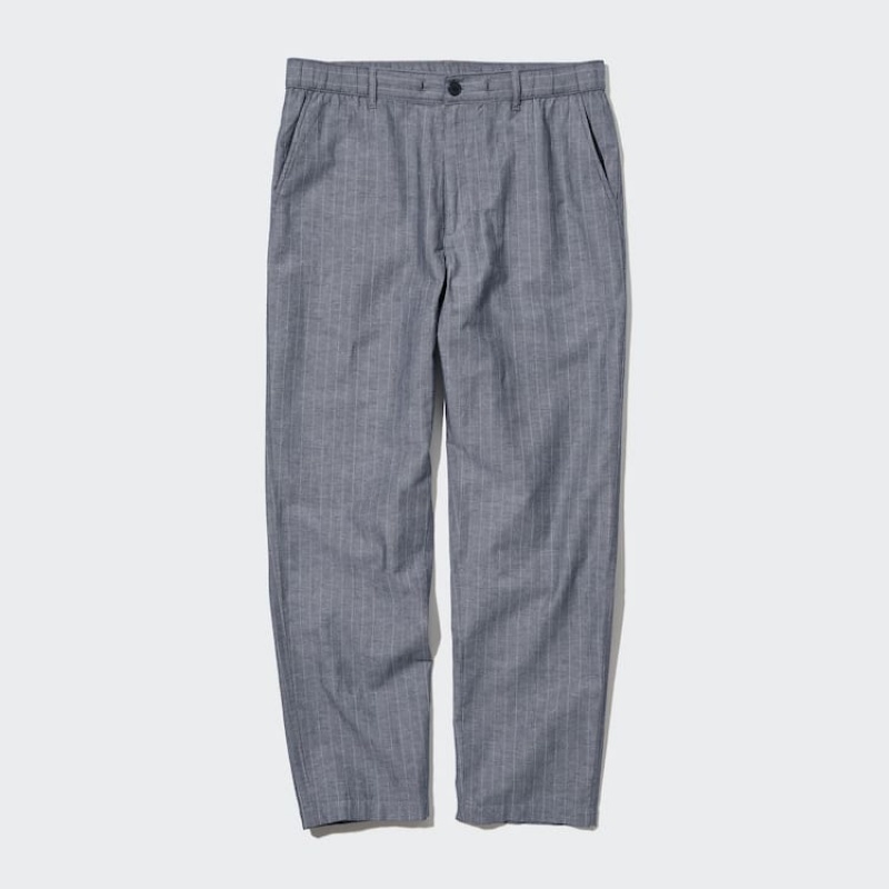 Blue Uniqlo Linen Blend Striped Relaxed Fit Men Pants | 5732392