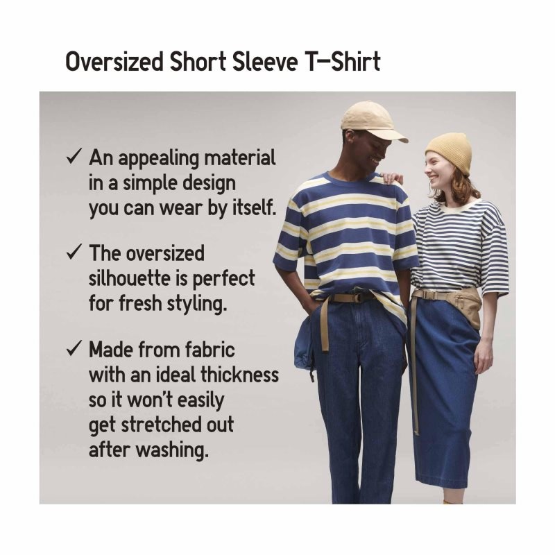 Blue Uniqlo Oversized Striped Half-sleeve Men T Shirts | 7876165