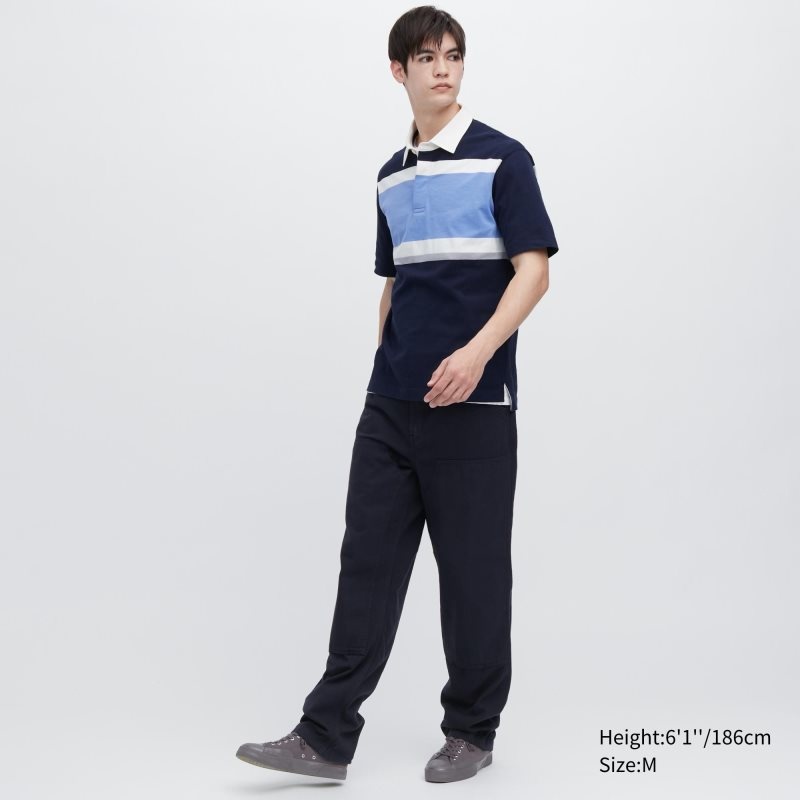 Blue Uniqlo Rugger Striped Short-sleeve Men Polo Shirts | 5990629