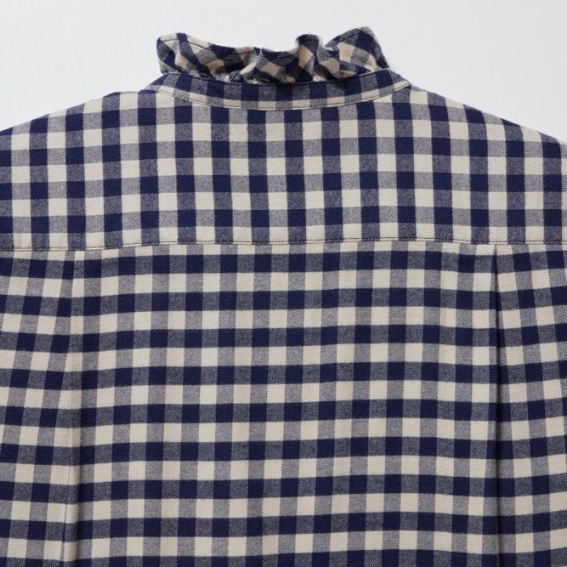 Blue Uniqlo Soft Brushed Stand Collar Long-Sleeve Women Shirts | 8057235