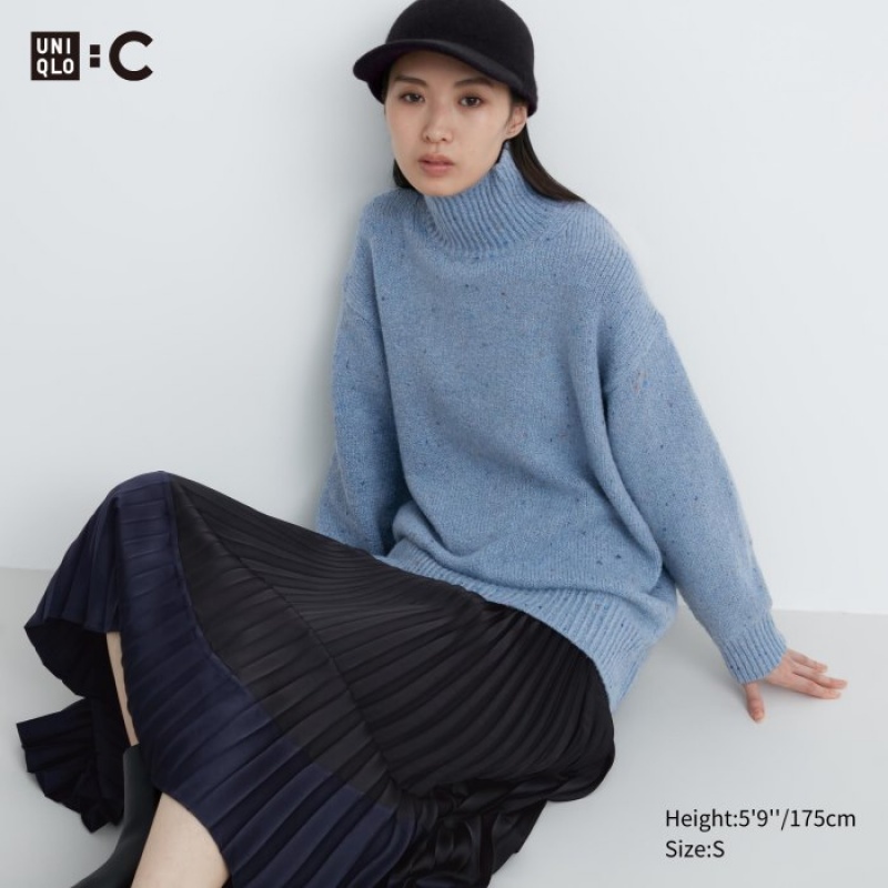 Blue Uniqlo Soft Knit High Neck Long-Sleeve Women Sweaters | 9444288