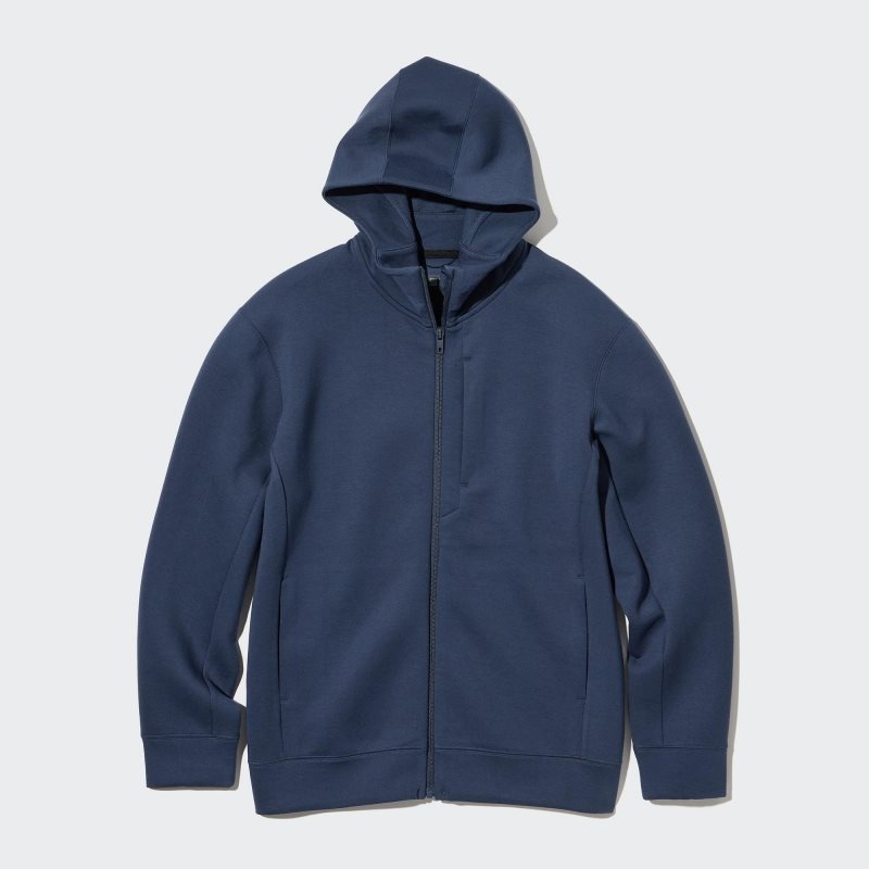 Blue Uniqlo Stretch Dry Sweat Long-sleeve Full-zip Men Hoodie | 2317529