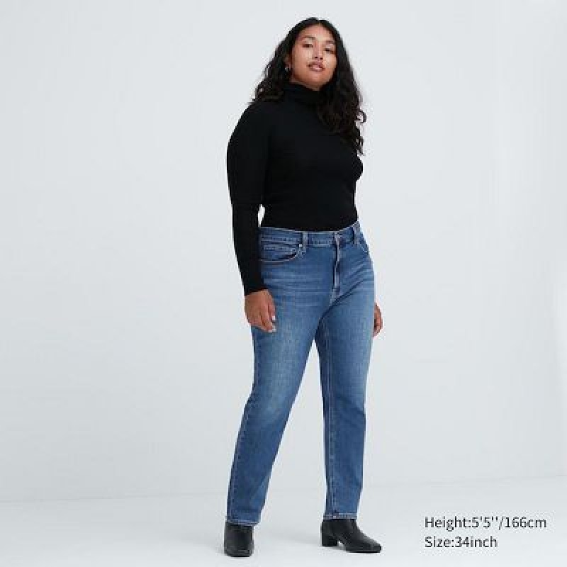 Blue Uniqlo Stretch Slim Straight Women Jeans | 2111649