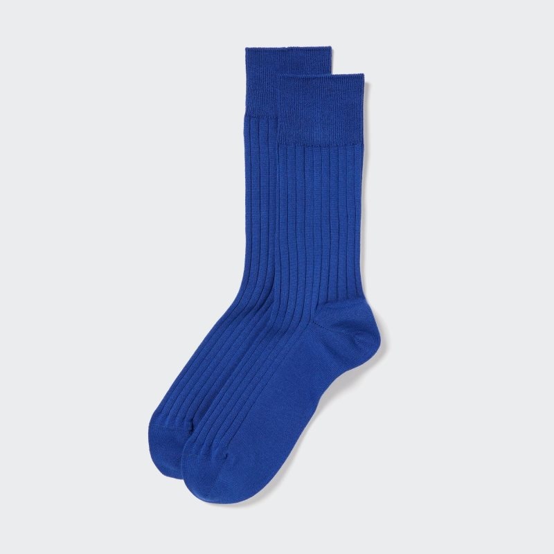 Blue Uniqlo Supima Cotton Wide Ribbed Men Socks | 2900047