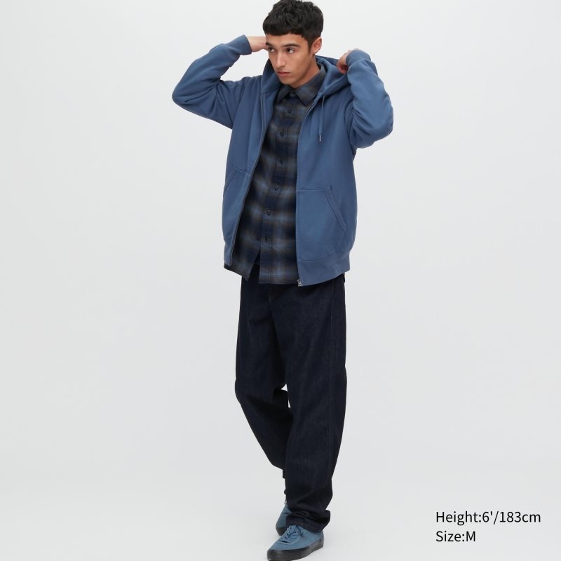 Blue Uniqlo Sweat Full-zip Men Hoodie | 7345559