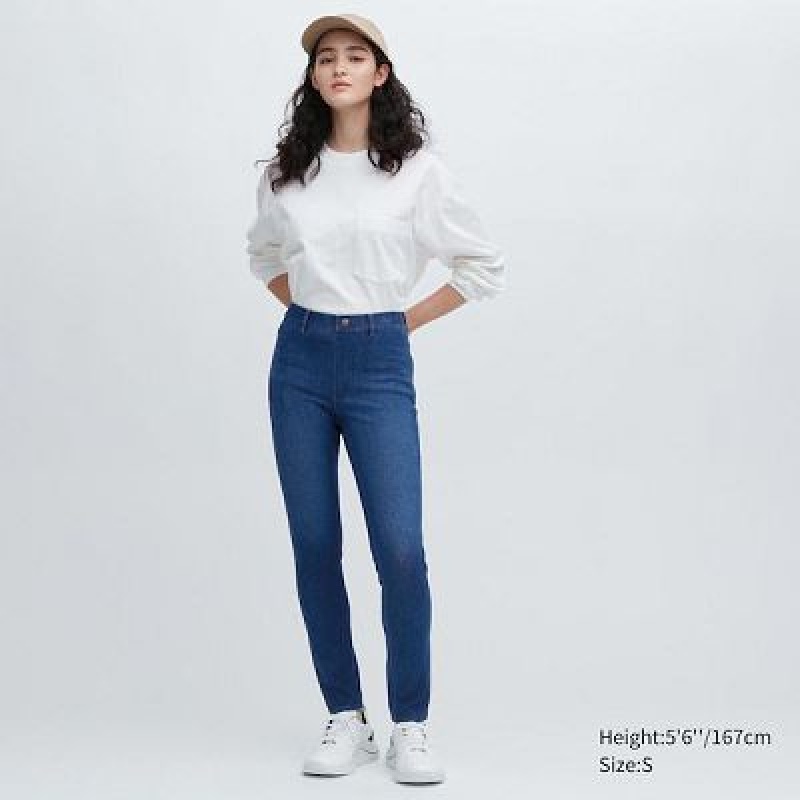 Blue Uniqlo Ultra Stretch Denim Women Pants | 7323709