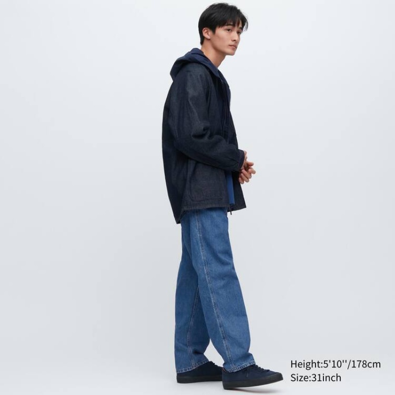 Blue Uniqlo Wide Leg Men Jeans | 1737175