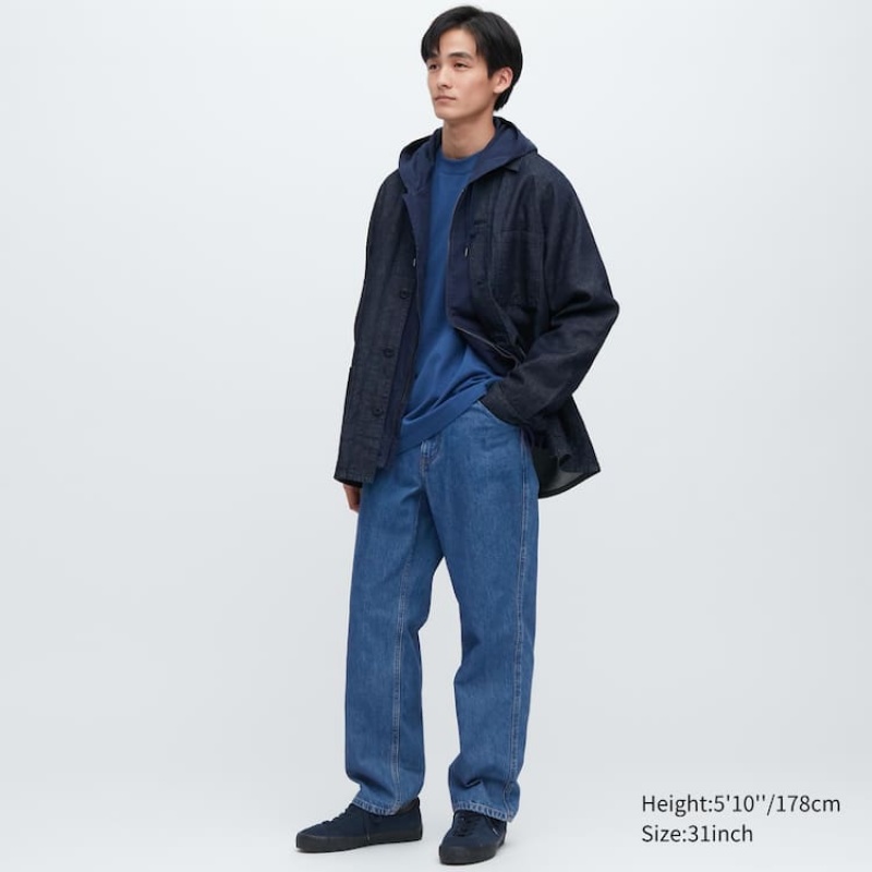 Blue Uniqlo Wide Leg Men Jeans | 1737175