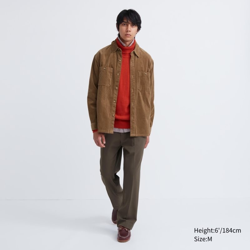 Brown Uniqlo Corduroy Work Long-sleeve Men Shirts | 4909368