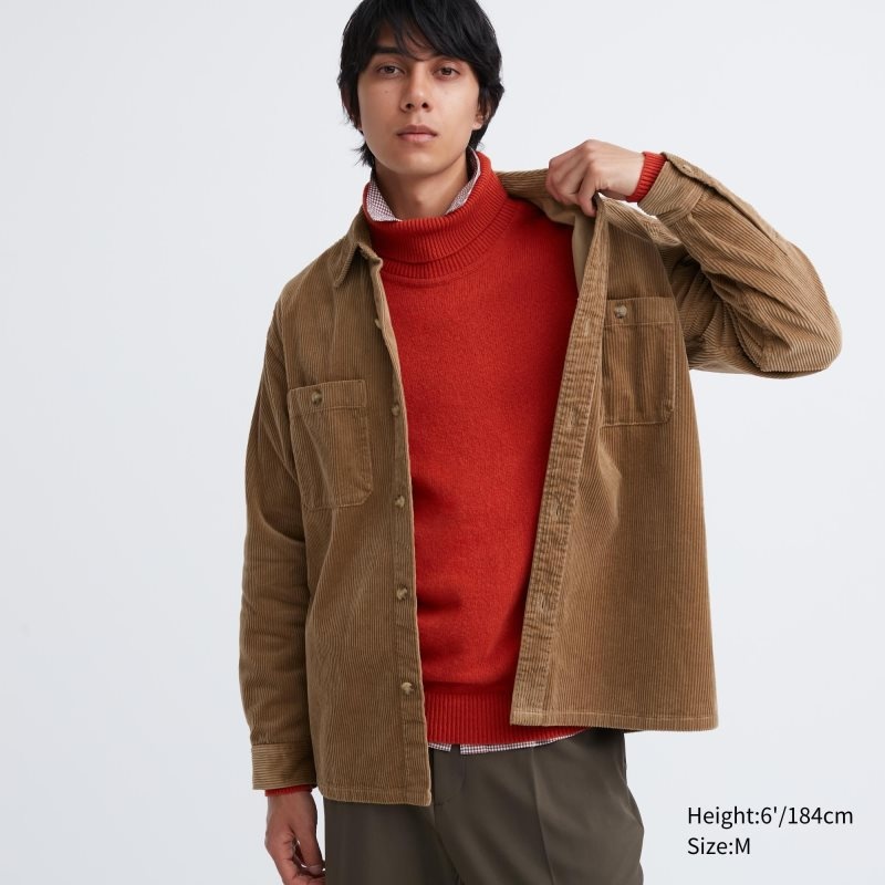 Brown Uniqlo Corduroy Work Long-sleeve Men Shirts | 4909368