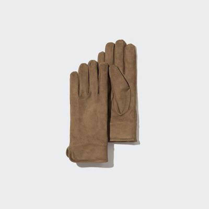 Brown Uniqlo HEATTECH Lining Faux Suede Women Gloves | 9987767