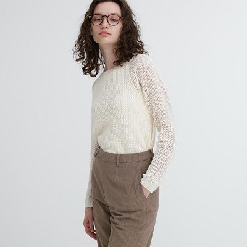 Brown Uniqlo Smart Ankle (2-Way Stretch Check, Tall) Women Pants | 3475338