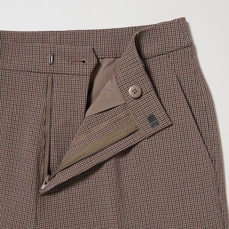 Brown Uniqlo Smart Ankle (2-Way Stretch Check) Women Pants | 6975639
