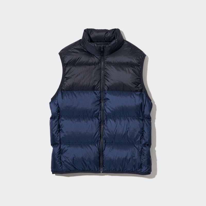 Brown Uniqlo Ultra Light Down Wide Quilt Color Block Men Vest | 5378670